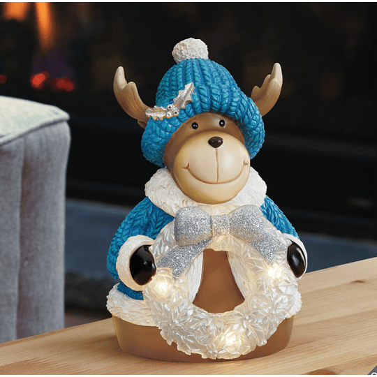 Figuras Festivas con Luces Led Santa, Reno y Muñeco de Nieve Temporizador 