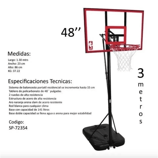 Tablero Canasta Basquetball 48in Spalding Ajustable