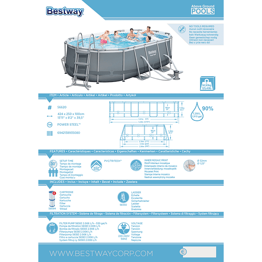 Alberca Ovalada Bestway 4.27x2.5x1.00 Power Steel Incluye Bomba y Escalera