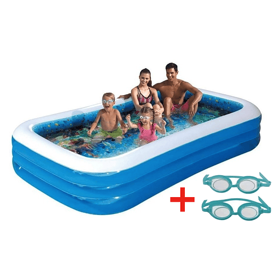 Alberca Inflable Rectangular 3D con 2 goggles 3.05 x 1.83 x .56 + Bomba Manual de Regalo