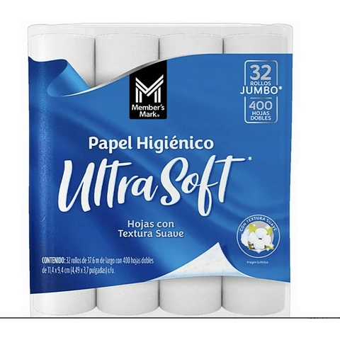 Papel Higiénico Member's Mark Ultra Soft con 32 Rollos de 400 Hojas Dobles