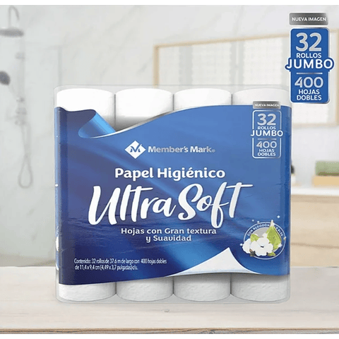 Papel Higiénico Member's Mark Ultra Soft con 32 Rollos de 400 Hojas Dobles