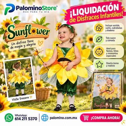 Disfraz Girasol "Sunflower" para Niña – Talla 15 a 24 Meses