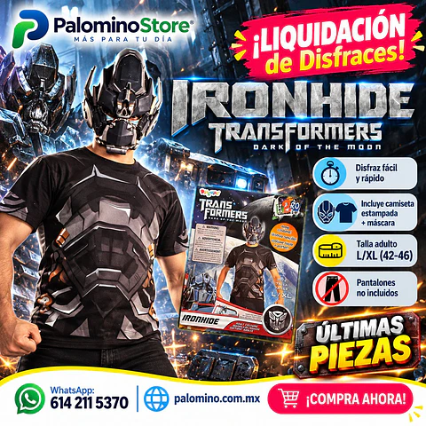 Disfraz Ironhide Transformers Adulto Original Con Máscara Y Camiseta Talla L XL