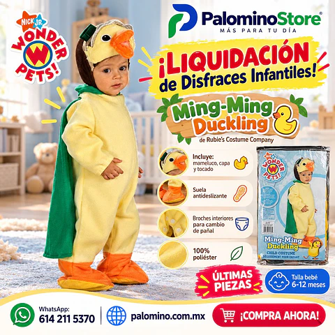 Disfraz Bebé Patito "Ming-Ming Duckling" Wonder Pets Rubie's – Talla 6 a 12 Meses