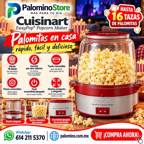 Maquina para hacer Palomitas Palomitera Cuisinart EasyPop Aire Caliente Sin Aceite Hasta 16 Tazas Roja