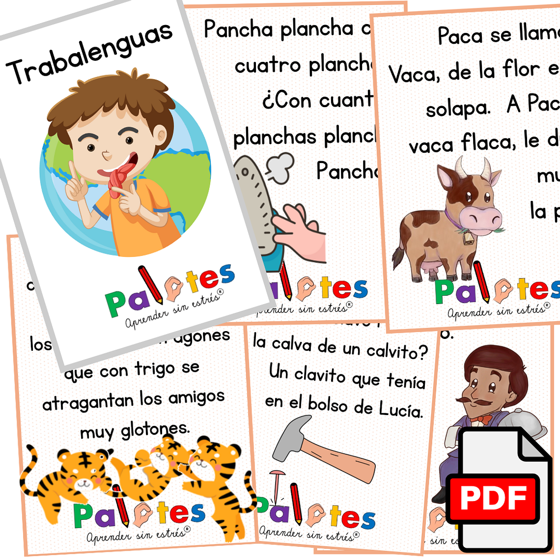 Fichas de lectura de trabalenguas + libro para pintar. PDF 1