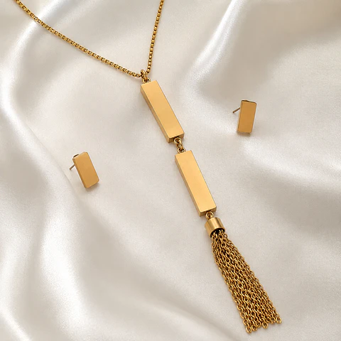 Set Collar + Aros Geométrico Dorado