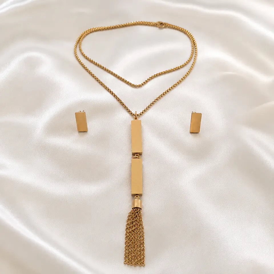 Set Collar + Aros Geométrico Dorado 2