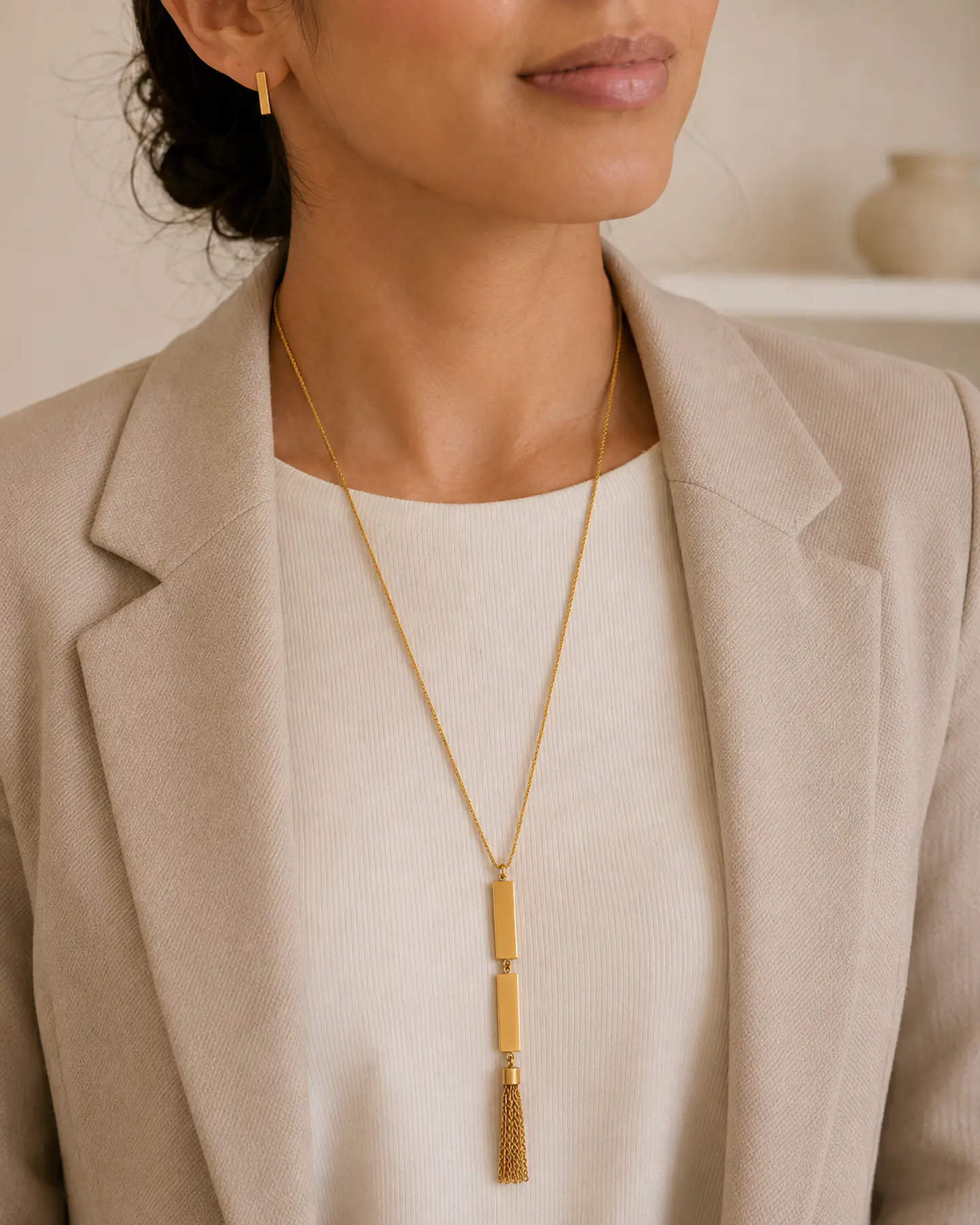 Set Collar + Aros Geométrico Dorado 4