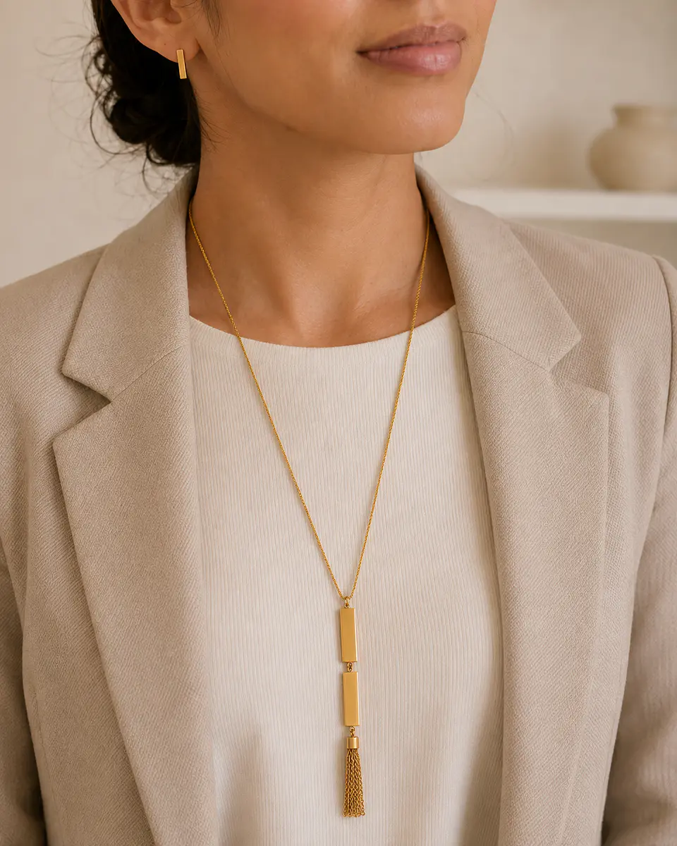 Set Collar + Aros Geométrico Dorado 4