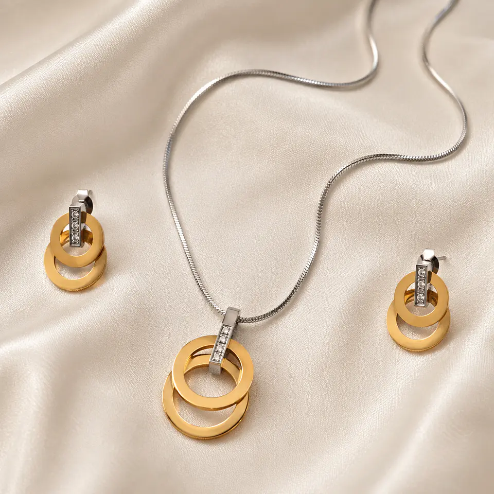 Set Collar + Aros Doble Aro Bicolor 1