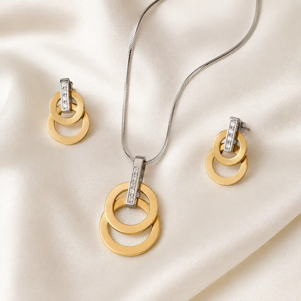 Set Collar + Aros Doble Aro Bicolor 2
