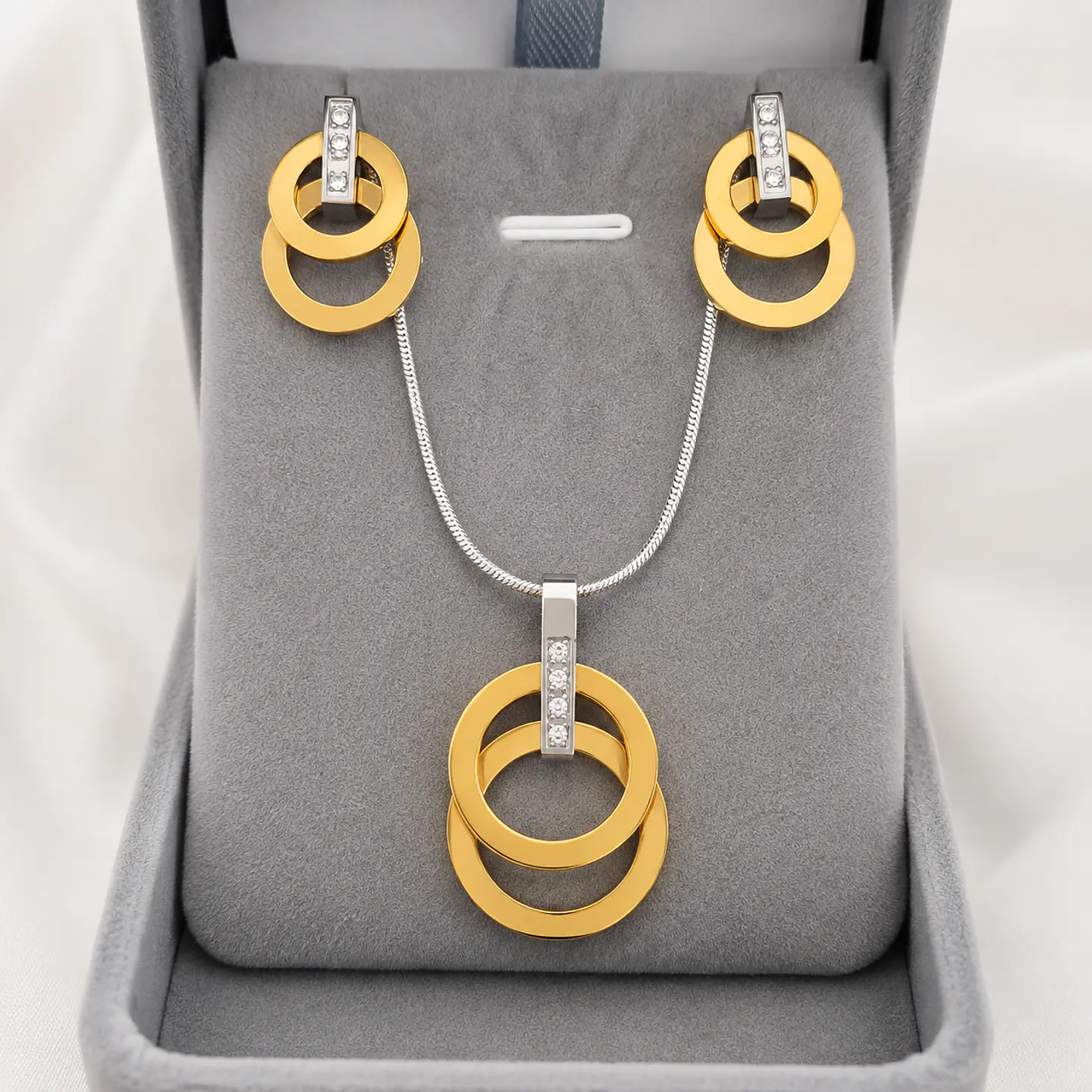 Set Collar + Aros Doble Aro Bicolor 3