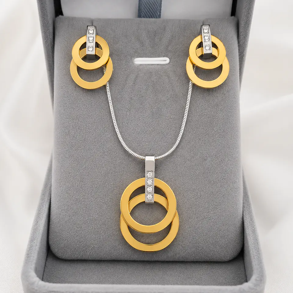 Set Collar + Aros Doble Aro Bicolor 3