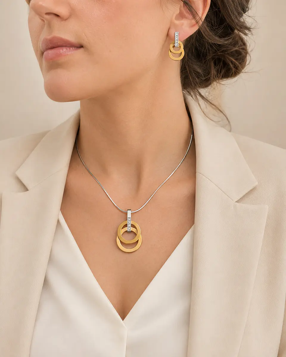 Set Collar + Aros Doble Aro Bicolor 4