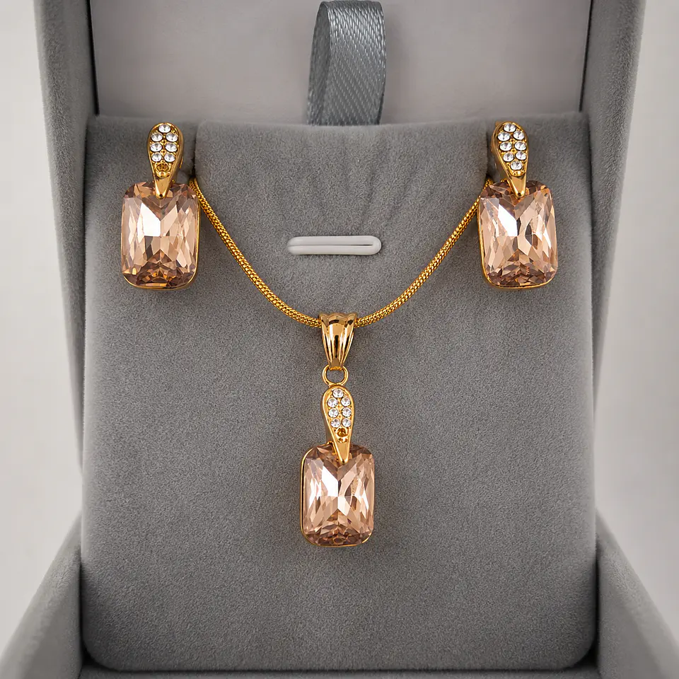Set Collar + Aros Cristal Champagne 3