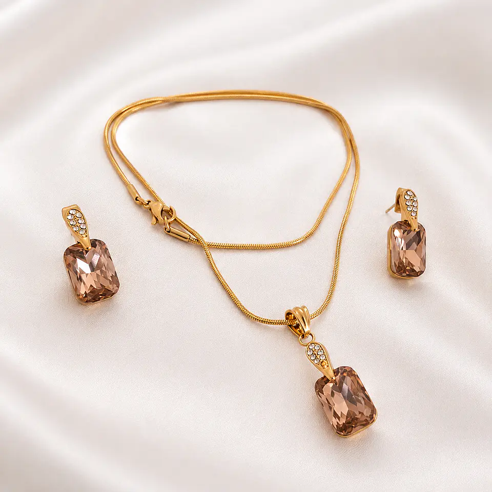 Set Collar + Aros Cristal Champagne 1