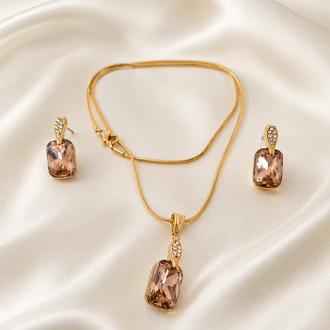 Set Collar + Aros Cristal Champagne