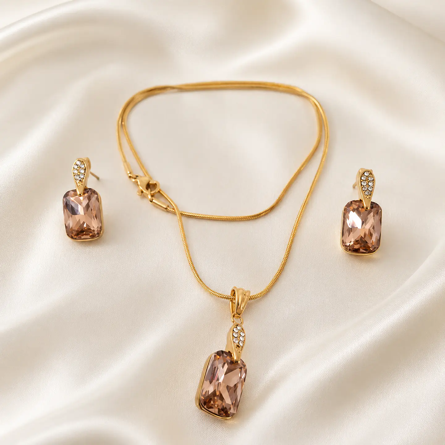 Set Collar + Aros Cristal Champagne 2