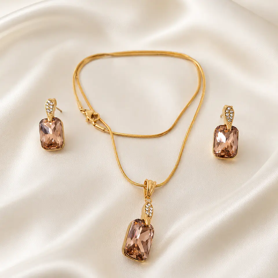 Set Collar + Aros Cristal Champagne 2