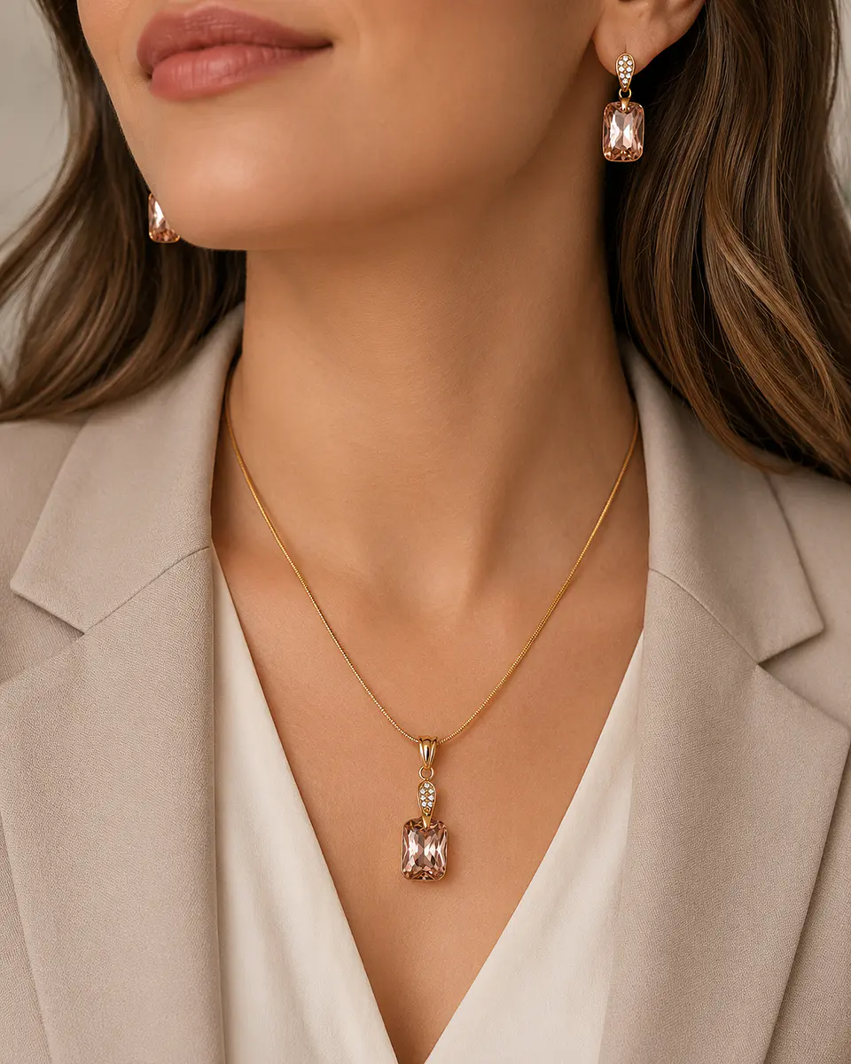 Set Collar + Aros Cristal Champagne 4