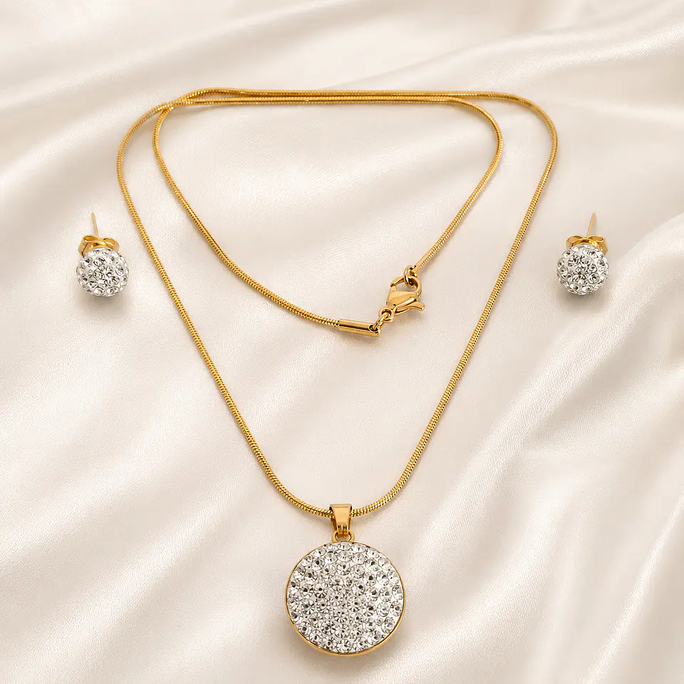 Set Collar + Aros Círculo Brillante 1