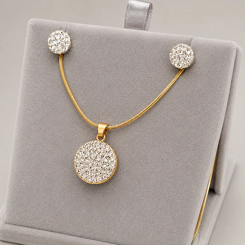 Set Collar + Aros Círculo Brillante