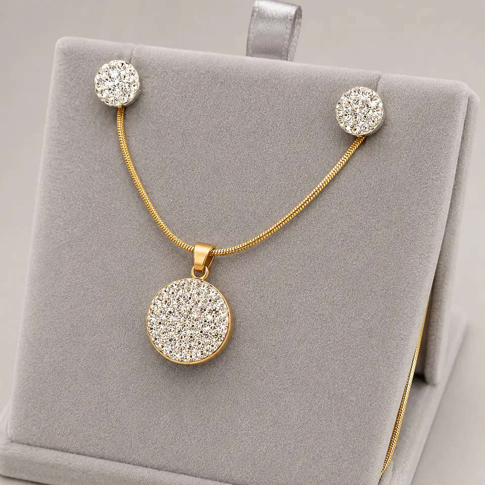 Set Collar + Aros Círculo Brillante 2