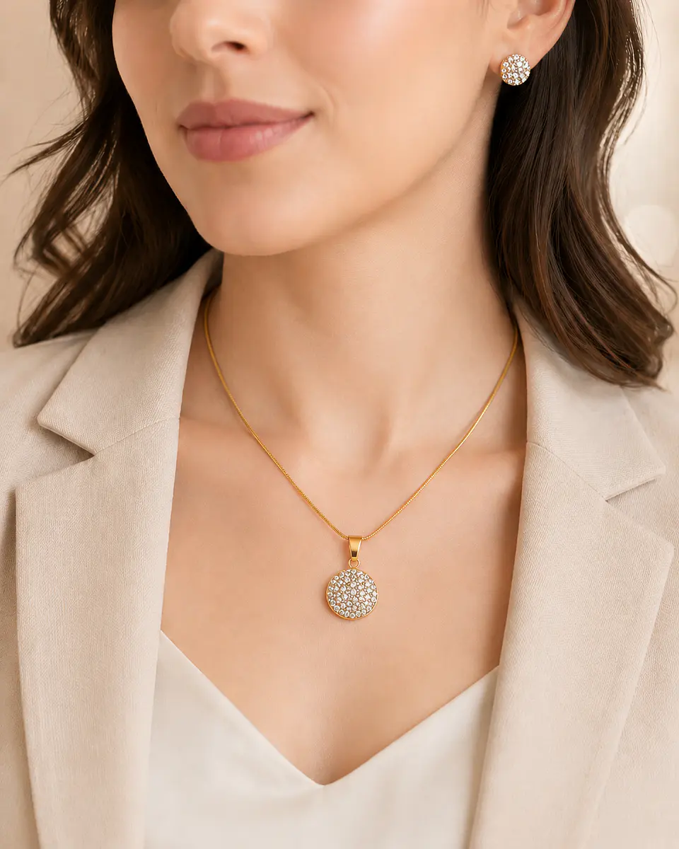 Set Collar + Aros Círculo Brillante 3