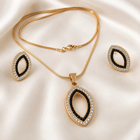 Set Collar + Aros Dorado y Negro