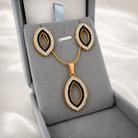 Set Collar + Aros Dorado y Negro