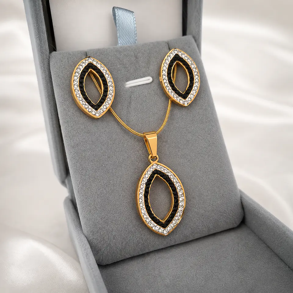 Set Collar + Aros Dorado y Negro 2