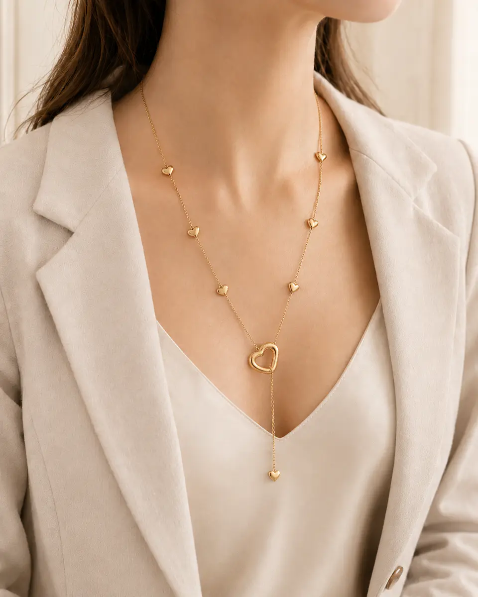 Collar Corazones Dorado 3