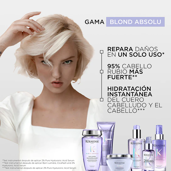 Set Reparación Cabello Rubio o Decolorado Blond Absolu Shampoo Bain Lumiére 80ml + Acondicionador Cicaflash 75ml + Serum Cicaplasme 45ml Kérastase 6