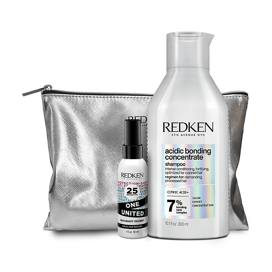 Set Reparación Total Cabello Dañado Acidic Bonding Concentrate Shampoo + Spray Multibeneficios One United  Redken 1