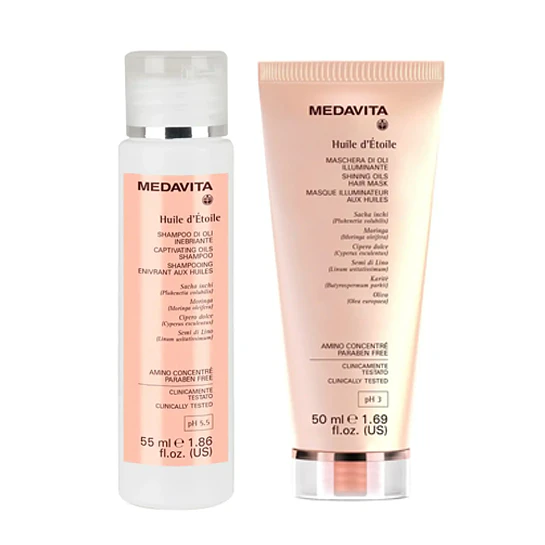 Set Nutrición y Brillo Medavita Huile D'Étoile Shampoo 55ml + Máscara 50ml