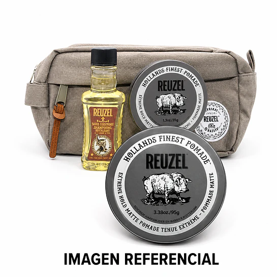 Set Travel Bag Clay Pomada 113g + 35g + Shampoo 100ml Reuzel 2