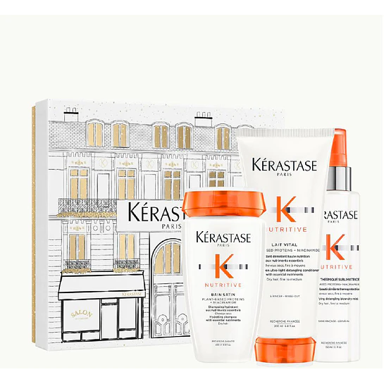 Cofre Nutritive Bain Satin 250ml + Lait Vital 200ml + Nectar Thermique 50ml Kérastase