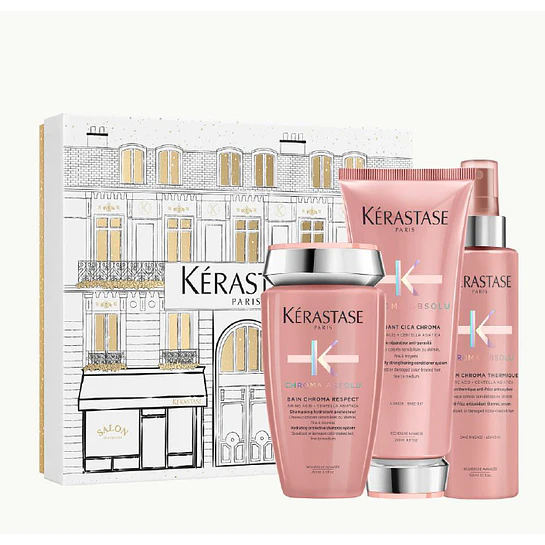 Cofre cabello teñido Chroma Absolu Bain Chroma Respect 250ml + Fondant Cica Chroma 200ml + Chroma Thermique 150ml Kérastase