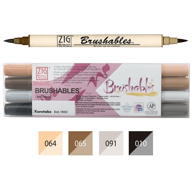 (BROWN) ZIG Brushables set 4 colores Kuretake