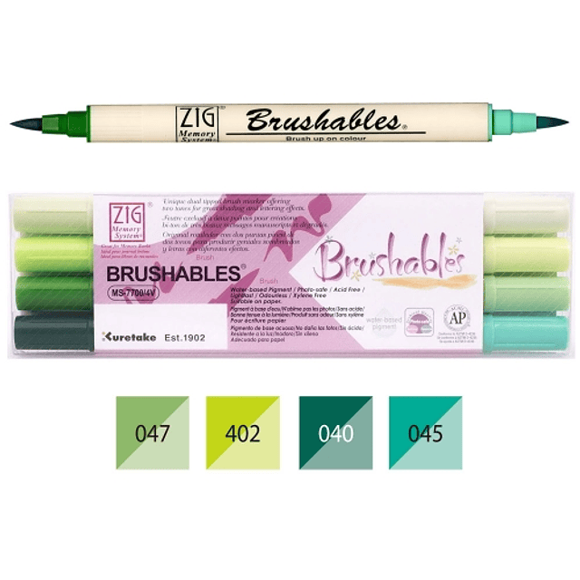 (GREEN) ZIG Brushables set 4 colores Kuretake 