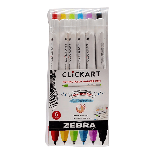 SET 6 -  CLICKART ZEBRA  (RETRACTABLE MARKER PEN) 