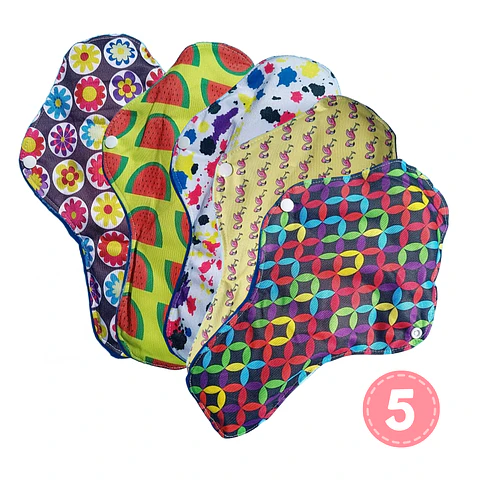 Pack 5 Toallas Higiénicas Reutilizables Nocturnas con Alas
