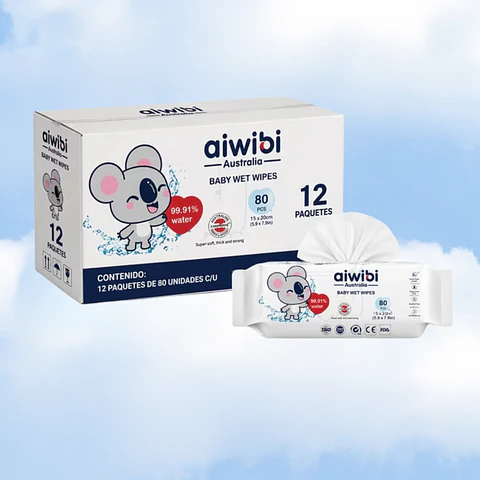 TOALLITAS HUMEDAS AIWIBI AGUA 80 - 12 UNIDADES
