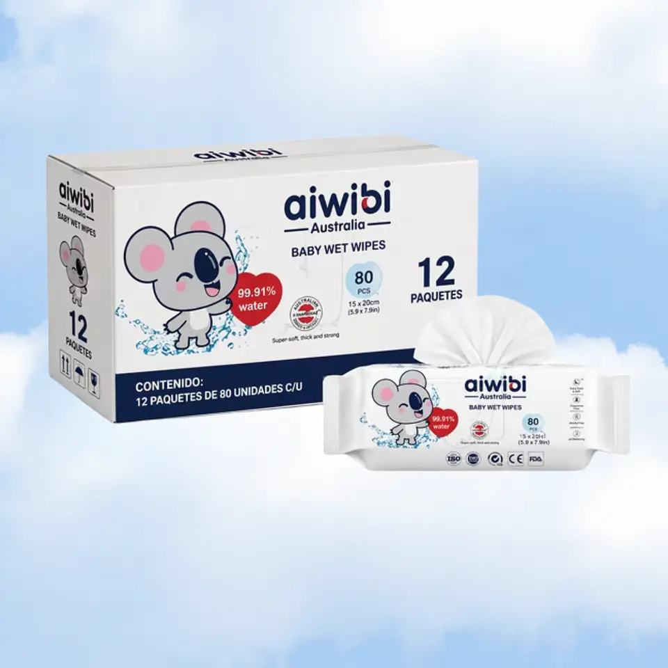 TOALLITAS HUMEDAS AIWIBI AGUA 80 - 12 UNIDADES 1