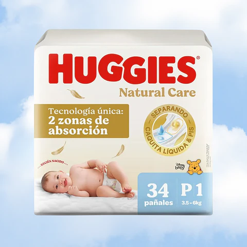 HUGGIES NATURAL CARE TALLA P -  34 UNIDADES