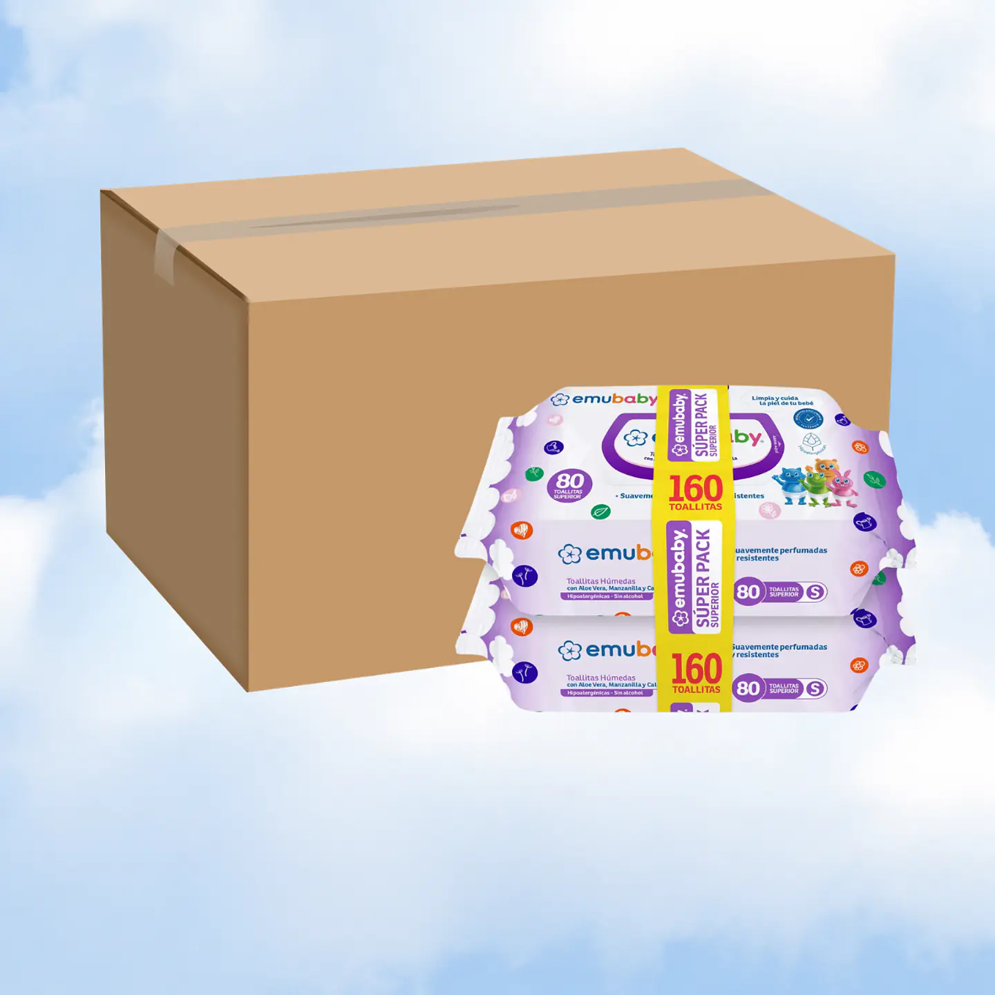 TOALLITAS HUMEDAS EMUBABY PACK 2 X 80 - 12 UNIDADES 1