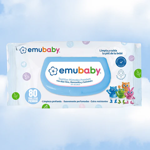 TOALLITAS HUMEDAS EMUBABY CON TAPA 80 - 1 UNIDAD