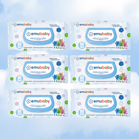 TOALLITAS HUMEDAS EMUBABY CON TAPA 80 - 6 UNIDADES